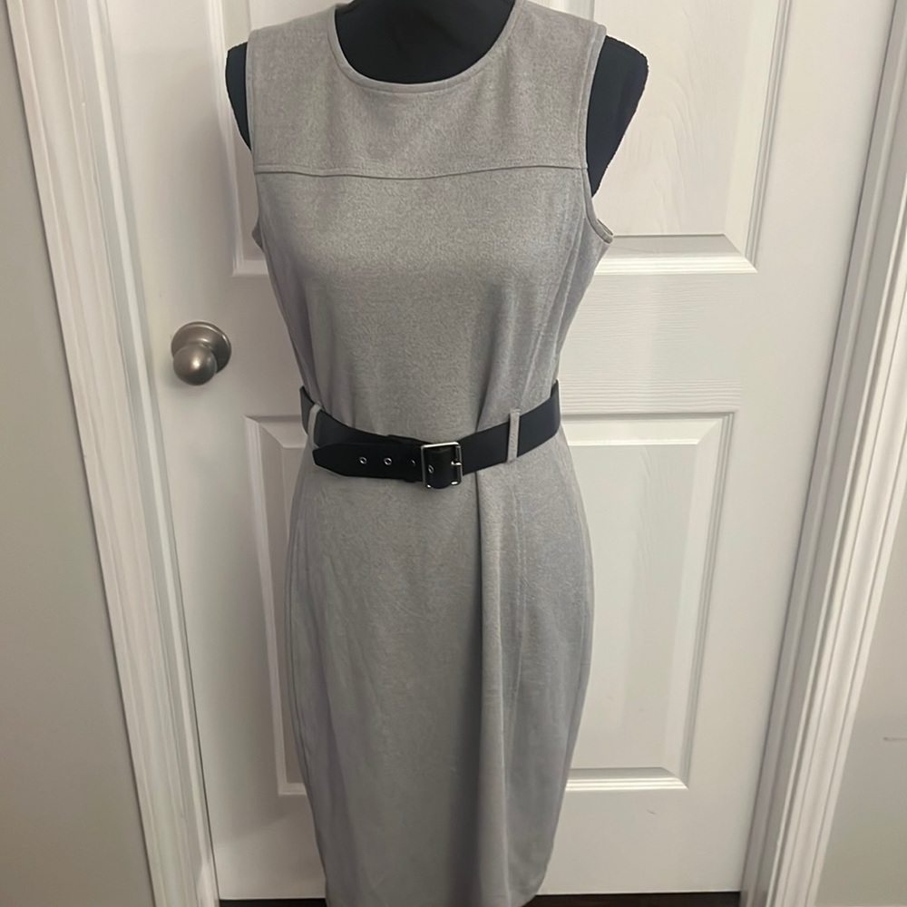 Calvin Klein Gray Belted Sheath Dress